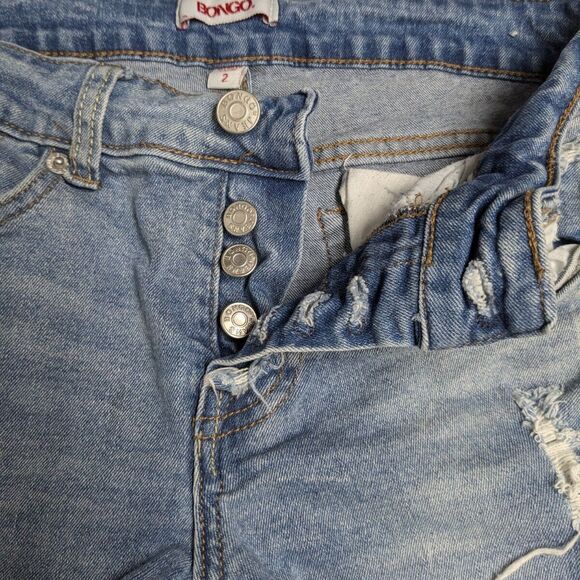 Bongo Denim Shorts Women Size 2 Button Fly Distressed Blue Medium Wash 2" inseam - Picture 3 of 8
